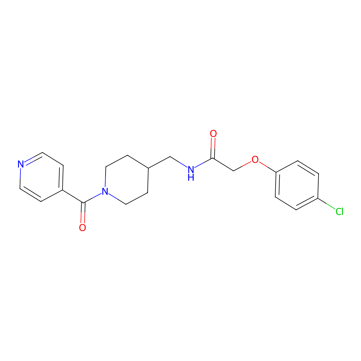 2-(4-chlorophenoxy)-N-((1-isonicotinoylpiperidin-4-yl)methyl)acetamide molecular structure, CAS 1396800-79-5