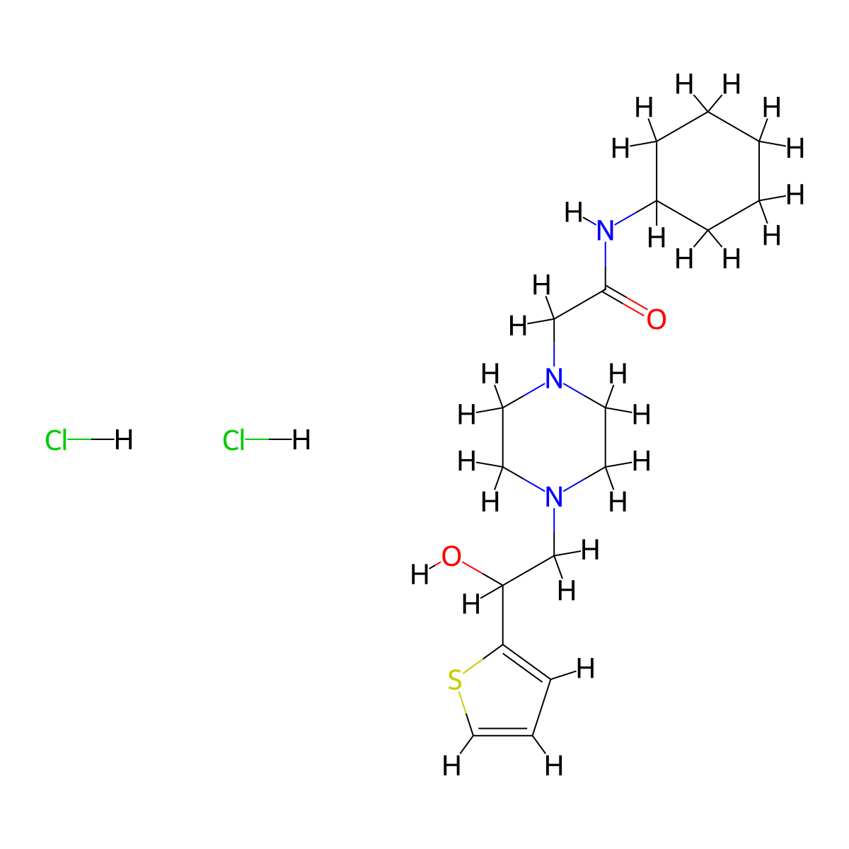 N-Cyclohexyl-2-{4-[2-hydroxy-2-(thiophen-2-YL)ethyl]piperazin-1-YL}acetamide dihydrochloride molecular structure, CAS 1396800-84-2