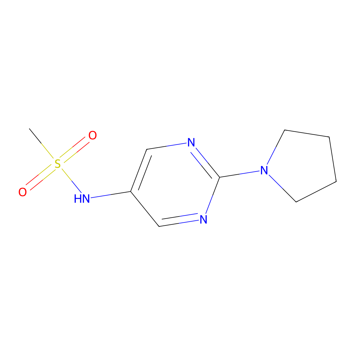 N-(2-(pyrrolidin-1-yl)pyrimidin-5-yl)methanesulfonamide molecular structure, CAS 1396800-86-4