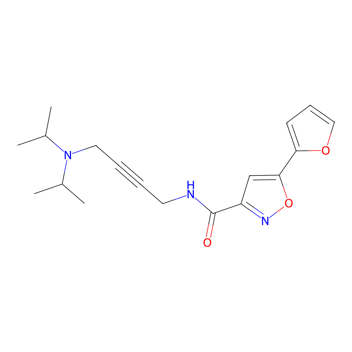 N-(4-(diisopropylamino)but-2-yn-1-yl)-5-(furan-2-yl)isoxazole-3-carboxamide molecular structure, CAS 1396800-87-5