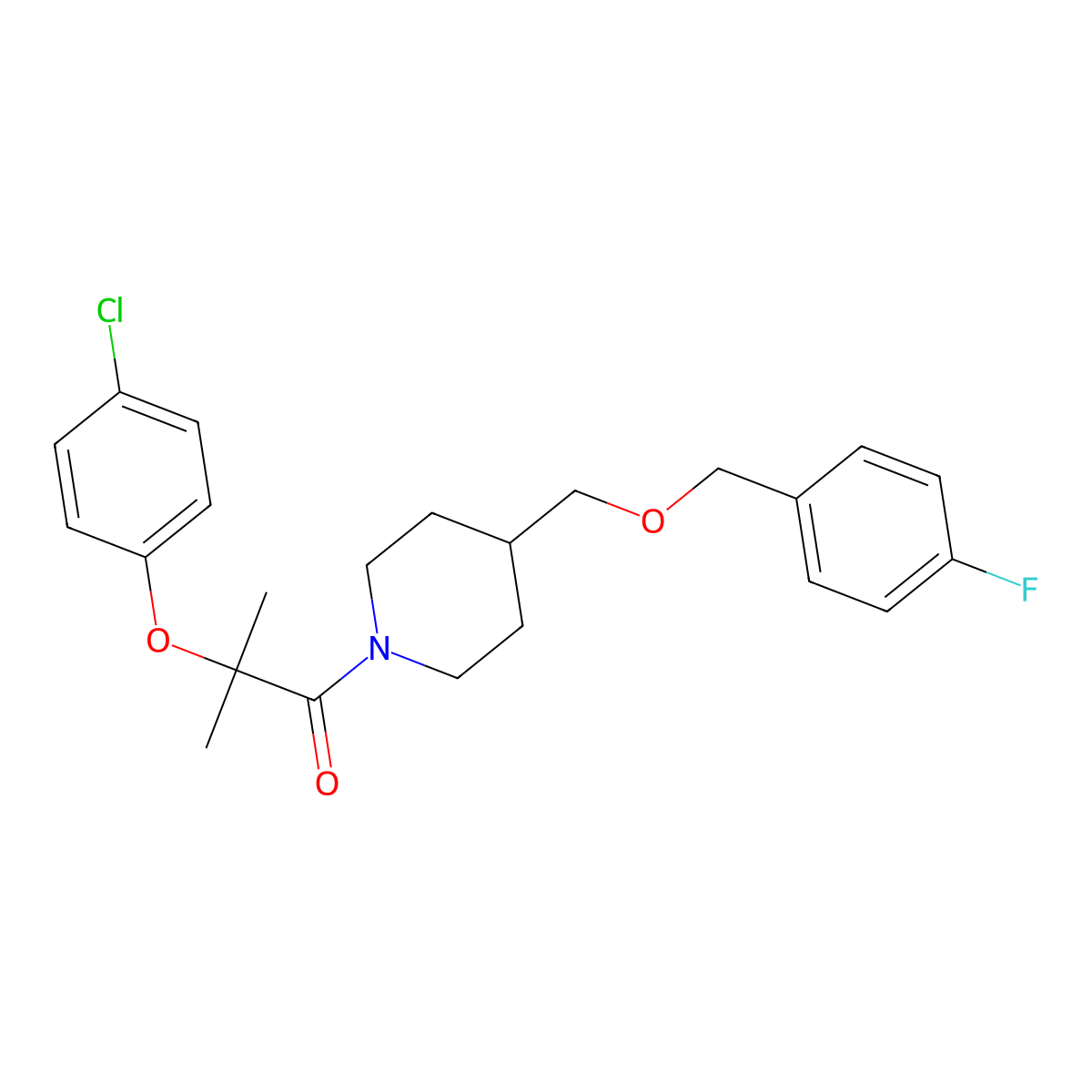 2-(4-Chlorophenoxy)-1-(4-(((4-fluorobenzyl)oxy)methyl)piperidin-1-yl)-2-methylpropan-1-one molecular structure, CAS 1396800-89-7