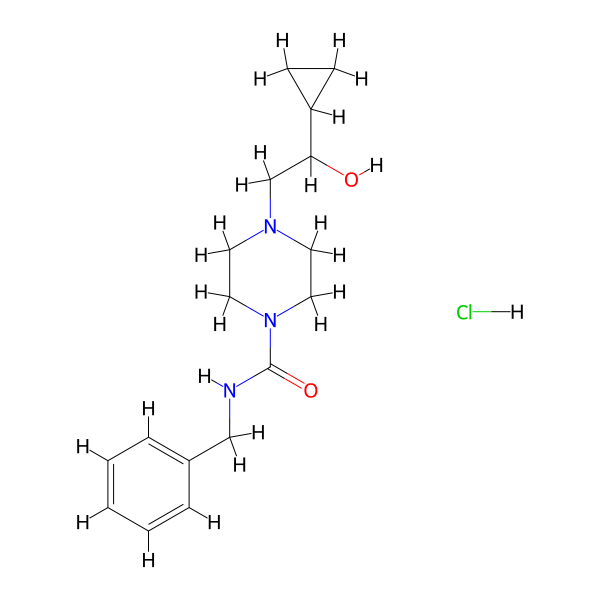 N-benzyl-4-(2-cyclopropyl-2-hydroxyethyl)piperazine-1-carboxamide hydrochloride molecular structure, CAS 1396800-90-0