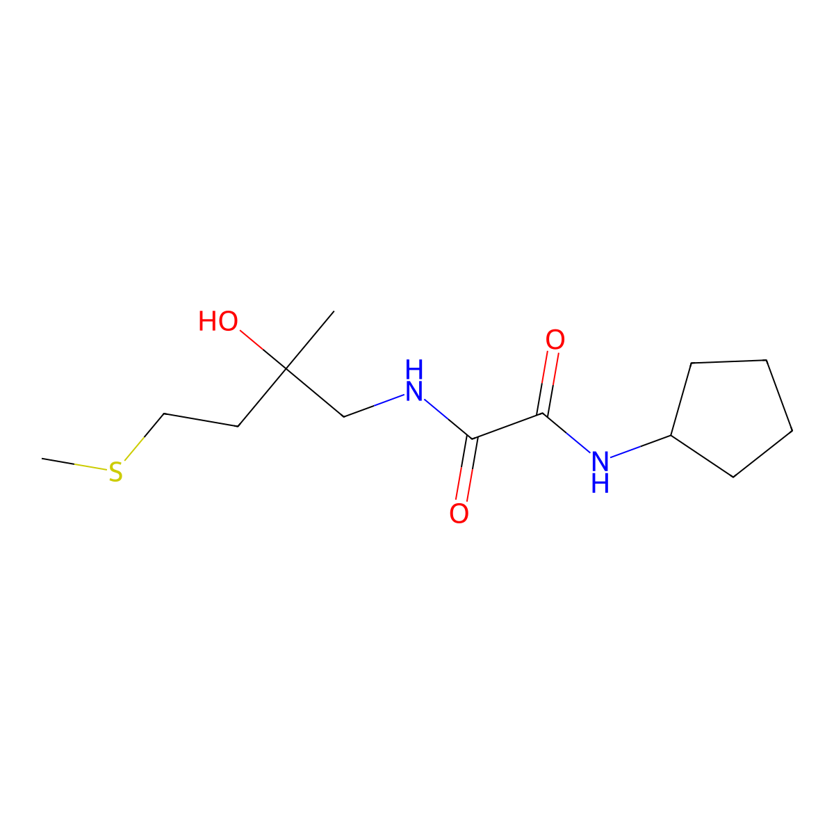 N1-cyclopentyl-N2-(2-hydroxy-2-methyl-4-(methylthio)butyl)oxalamide molecular structure, CAS 1396800-92-2