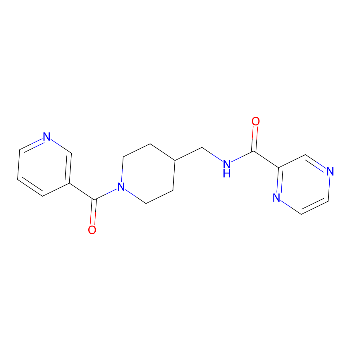 N-((1-nicotinoylpiperidin-4-yl)methyl)pyrazine-2-carboxamide molecular structure, CAS 1396800-93-3