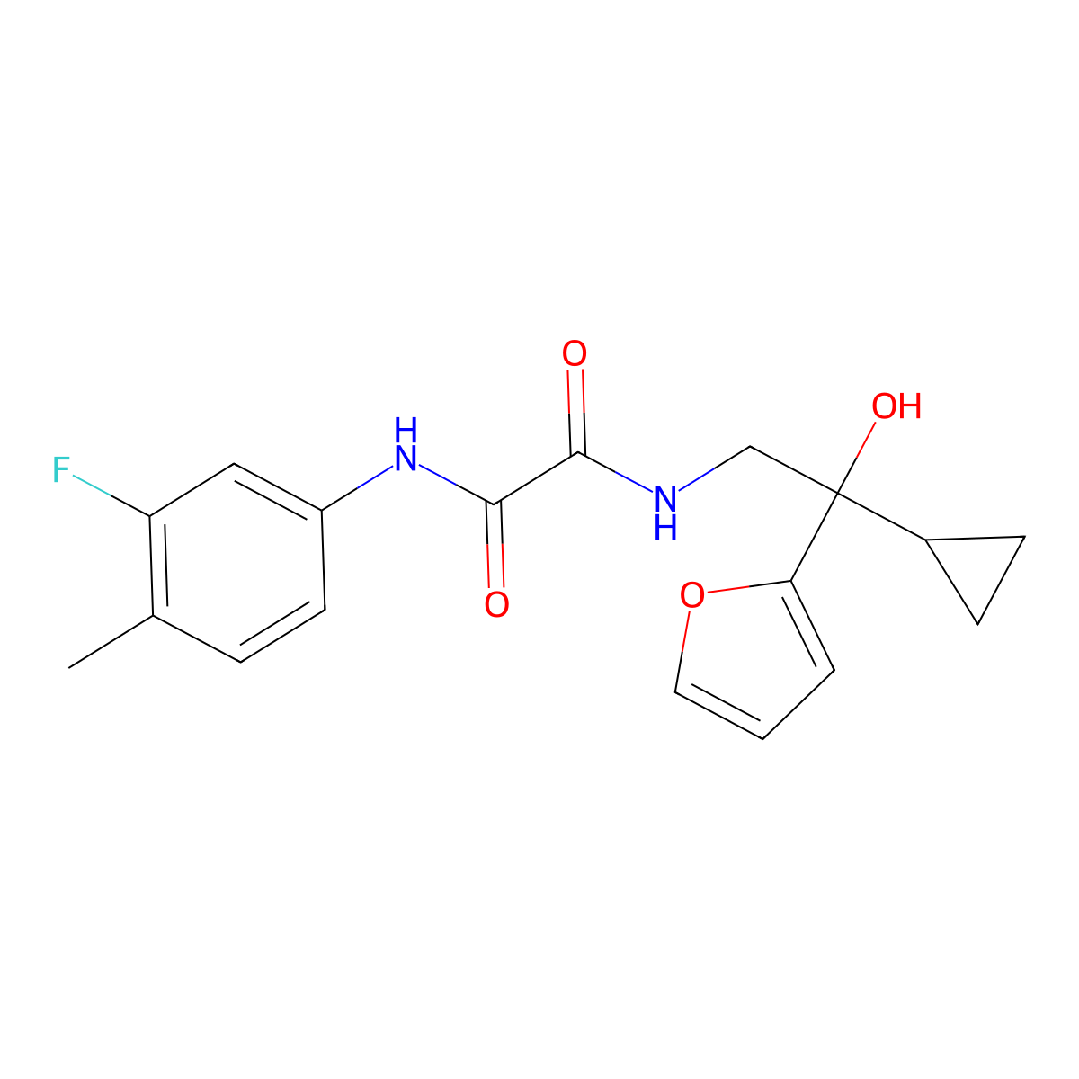 N1-(2-cyclopropyl-2-(furan-2-yl)-2-hydroxyethyl)-N2-(3-fluoro-4-methylphenyl)oxalamide molecular structure, CAS 1396800-95-5