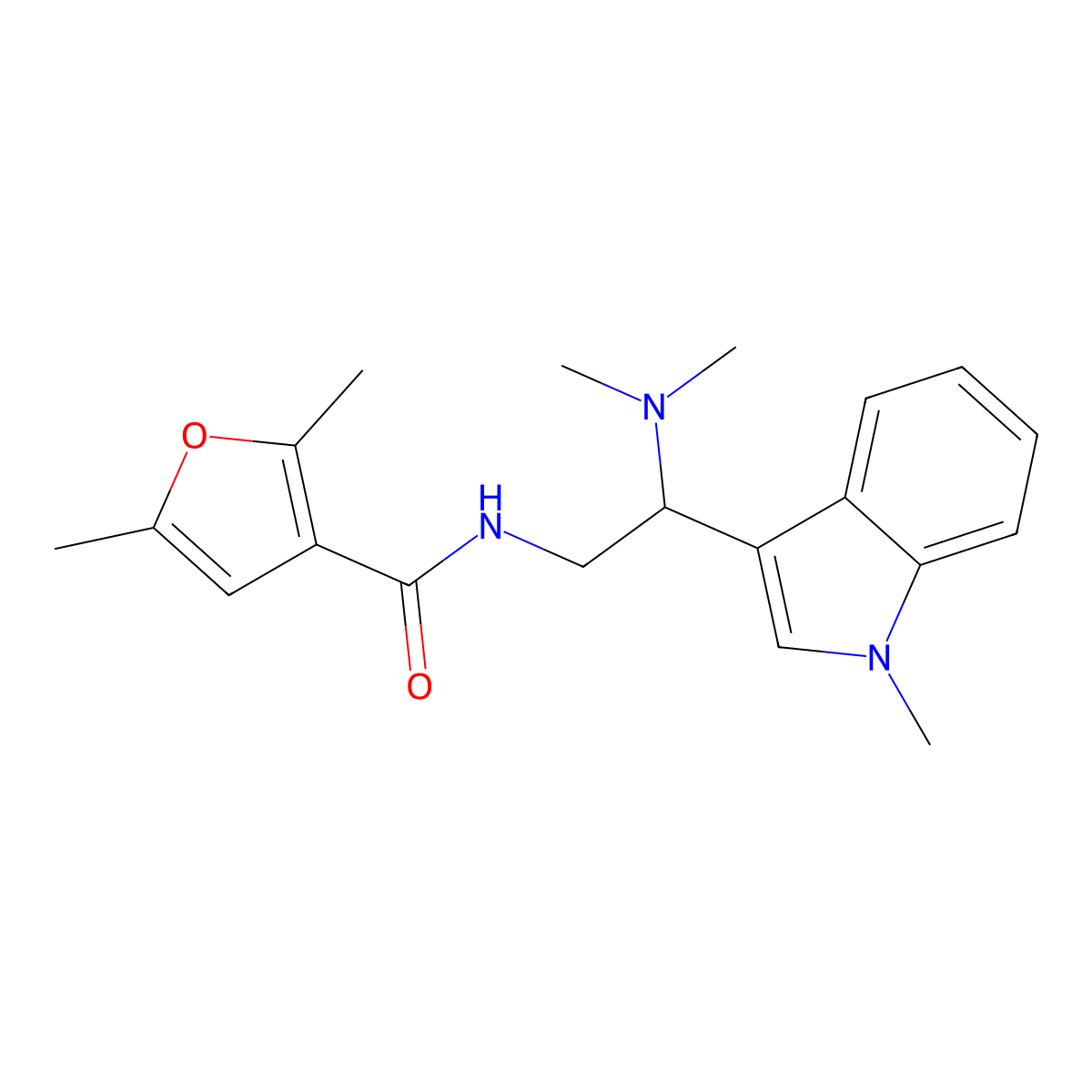 N-[2-(dimethylamino)-2-(1-methyl-1H-indol-3-yl)ethyl]-2,5-dimethylfuran-3-carboxamide molecular structure, CAS 1396800-96-6