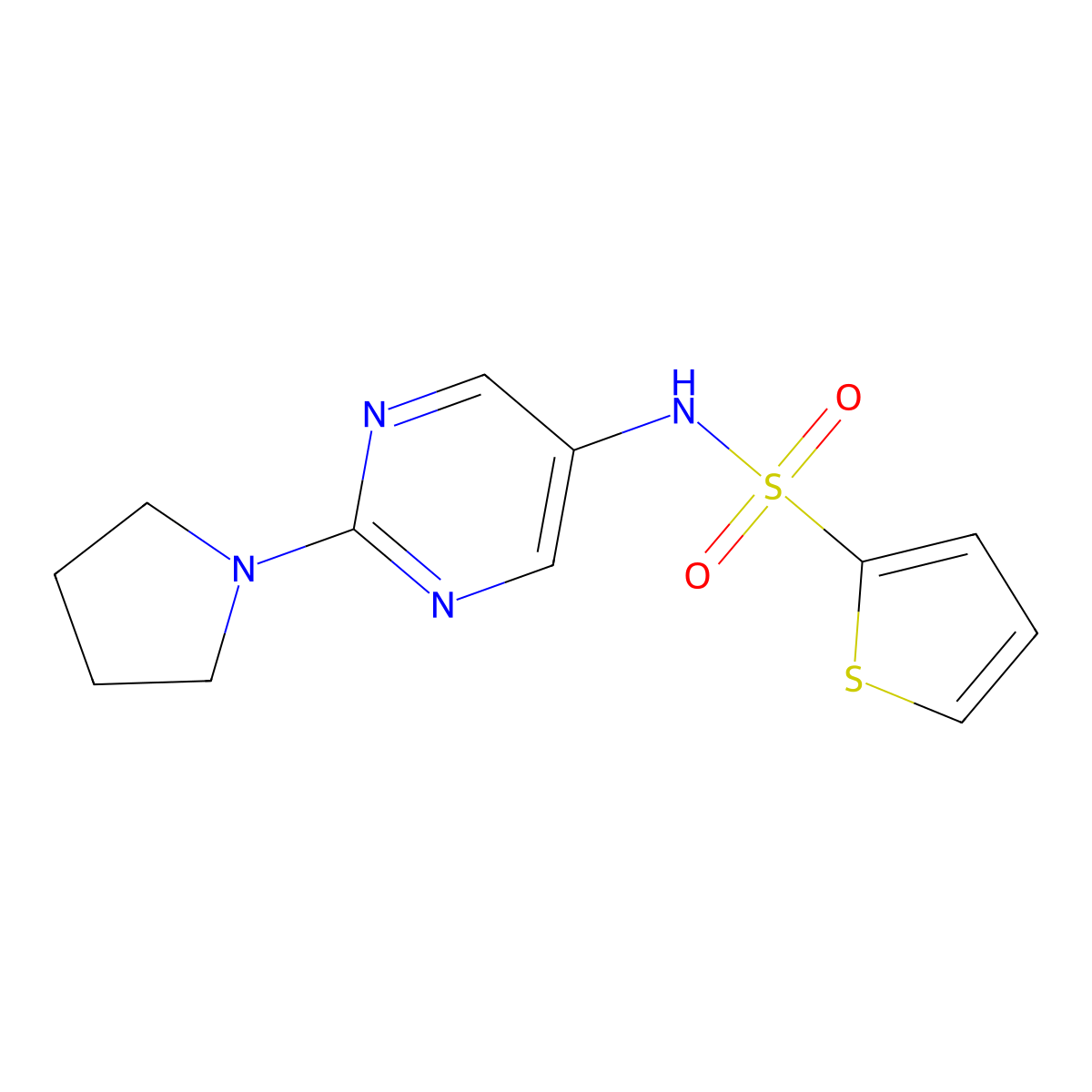 N-[2-(pyrrolidin-1-yl)pyrimidin-5-yl]thiophene-2-sulfonamide molecular structure, CAS 1396800-97-7