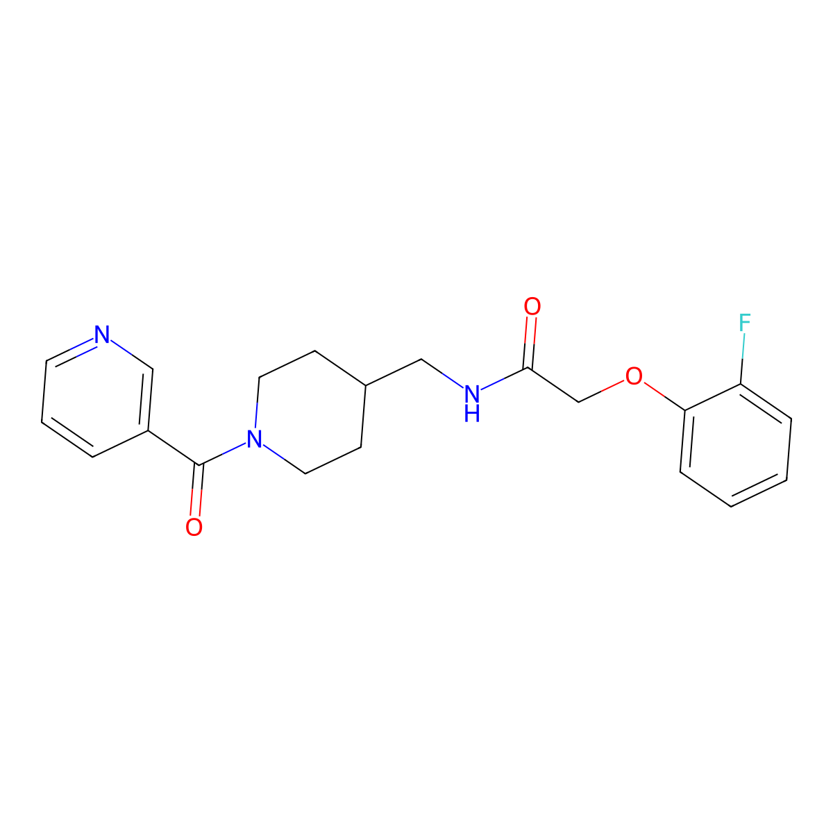 2-(2-fluorophenoxy)-N-((1-nicotinoylpiperidin-4-yl)methyl)acetamide molecular structure, CAS 1396801-01-6