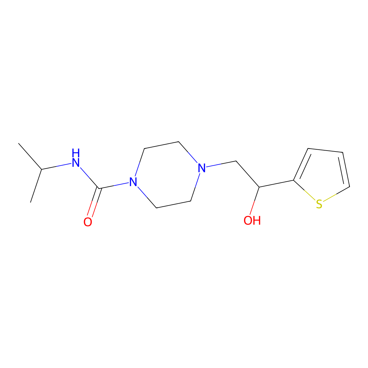 4-(2-hydroxy-2-(thiophen-2-yl)ethyl)-N-isopropylpiperazine-1-carboxamide molecular structure, CAS 1396801-05-0