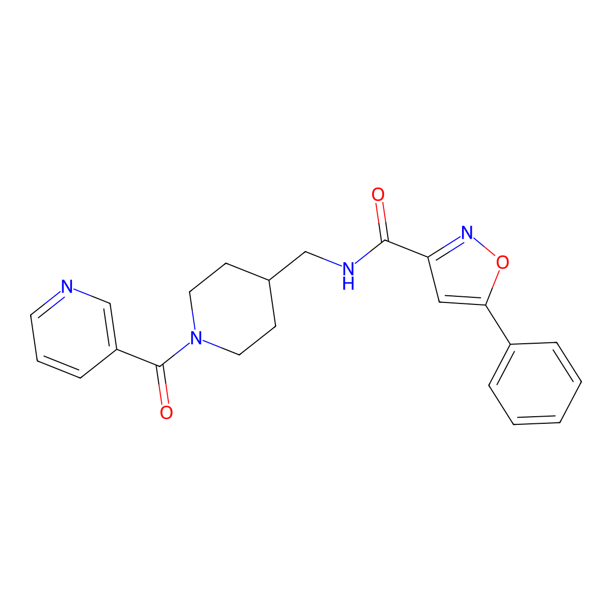 N-((1-nicotinoylpiperidin-4-yl)methyl)-5-phenylisoxazole-3-carboxamide molecular structure, CAS 1396801-10-7