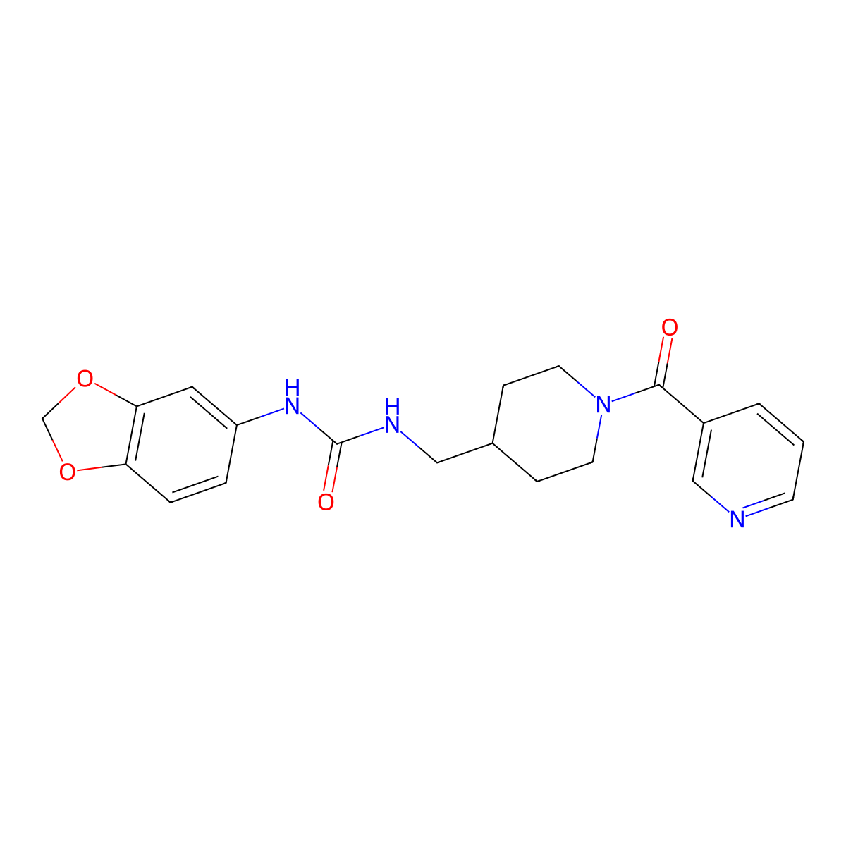 1-(Benzo[d][1,3]dioxol-5-yl)-3-((1-nicotinoylpiperidin-4-yl)methyl)urea molecular structure, CAS 1396801-15-2