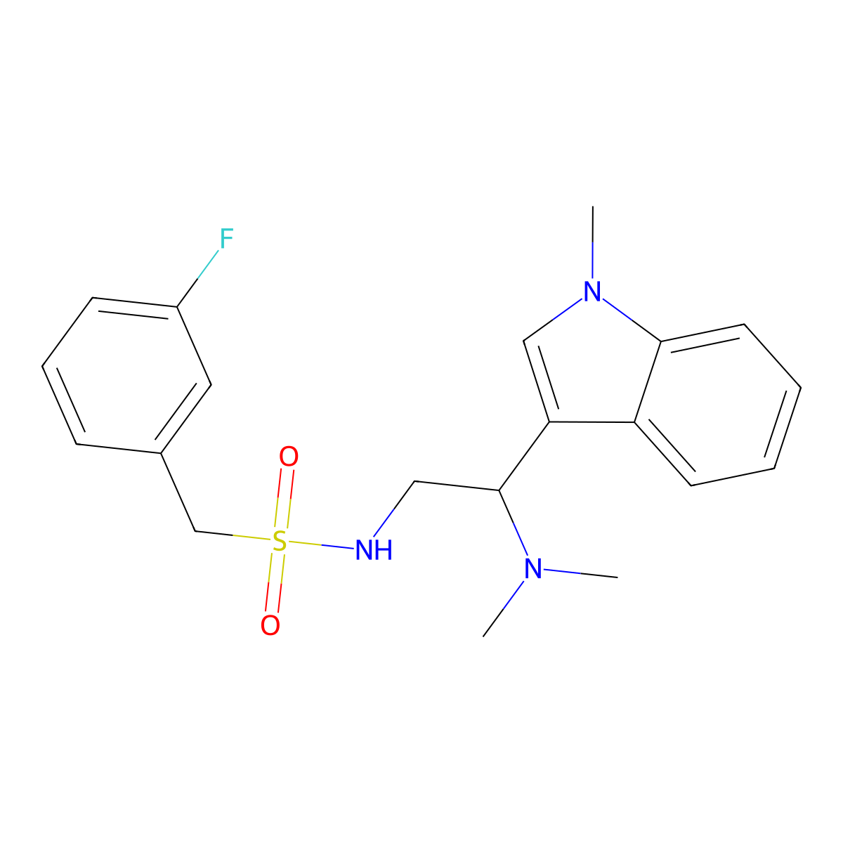 N-(2-(dimethylamino)-2-(1-methyl-1H-indol-3-yl)ethyl)-1-(3-fluorophenyl)methanesulfonamide molecular structure, CAS 1396801-17-4