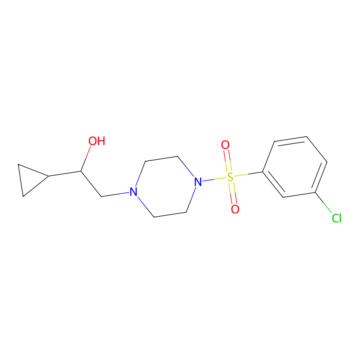 2-[4-(3-Chlorobenzenesulfonyl)piperazin-1-yl]-1-cyclopropylethan-1-ol molecular structure, CAS 1396801-20-9