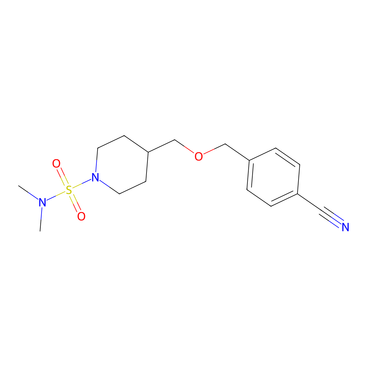 4-(((4-cyanobenzyl)oxy)methyl)-N,N-dimethylpiperidine-1-sulfonamide molecular structure, CAS 1396801-29-8