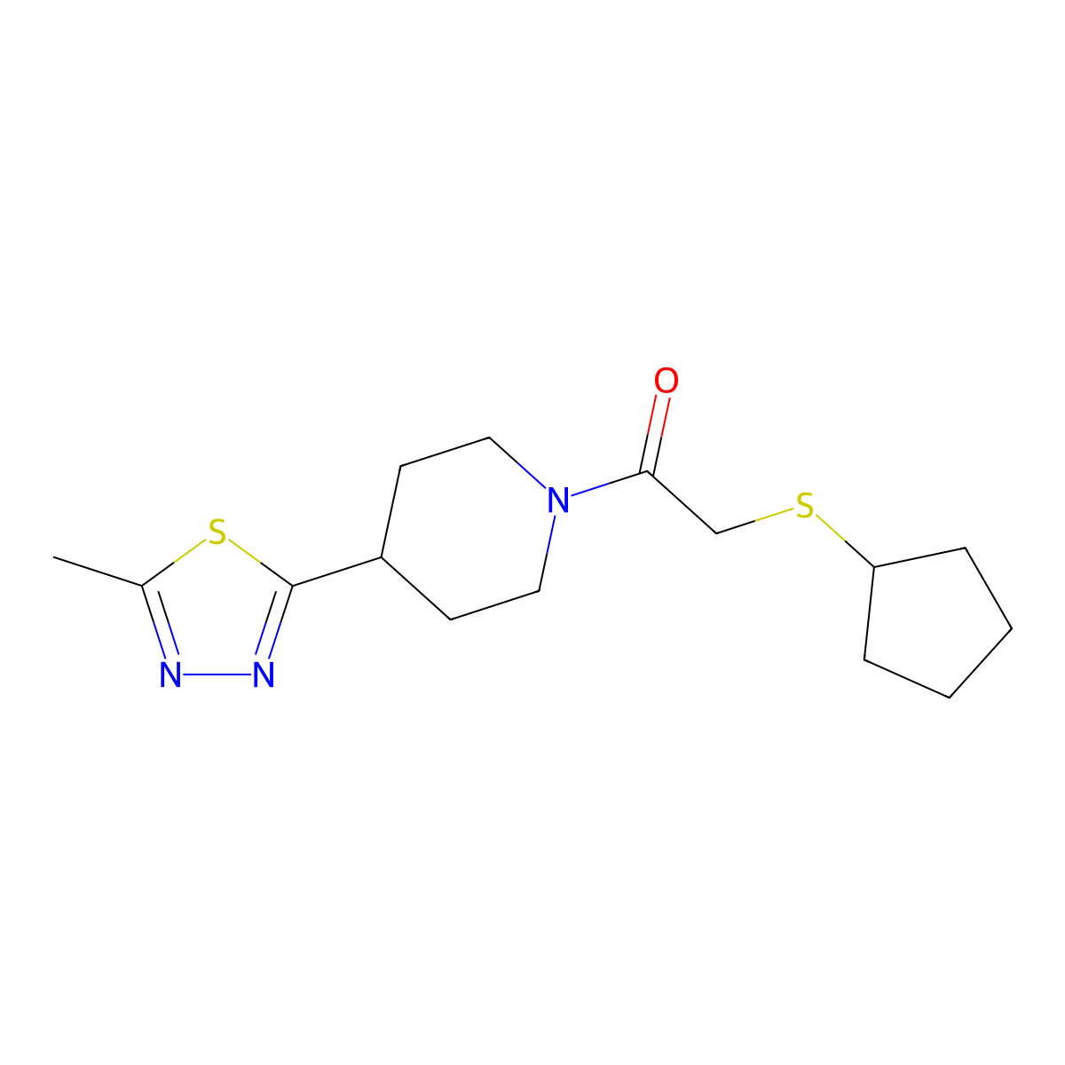 2-(Cyclopentylsulfanyl)-1-[4-(5-methyl-1,3,4-thiadiazol-2-yl)piperidin-1-yl]ethan-1-one molecular structure, CAS 1396801-34-5