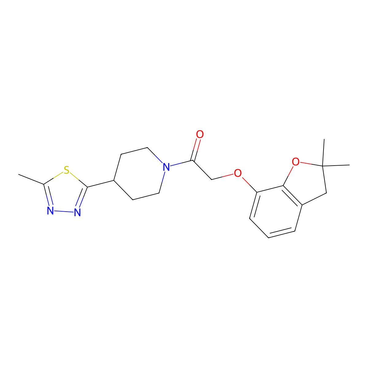 2-((2,2-Dimethyl-2,3-dihydrobenzofuran-7-yl)oxy)-1-(4-(5-methyl-1,3,4-thiadiazol-2-yl)piperidin-1-yl)ethanone molecular structure, CAS 1396801-35-6
