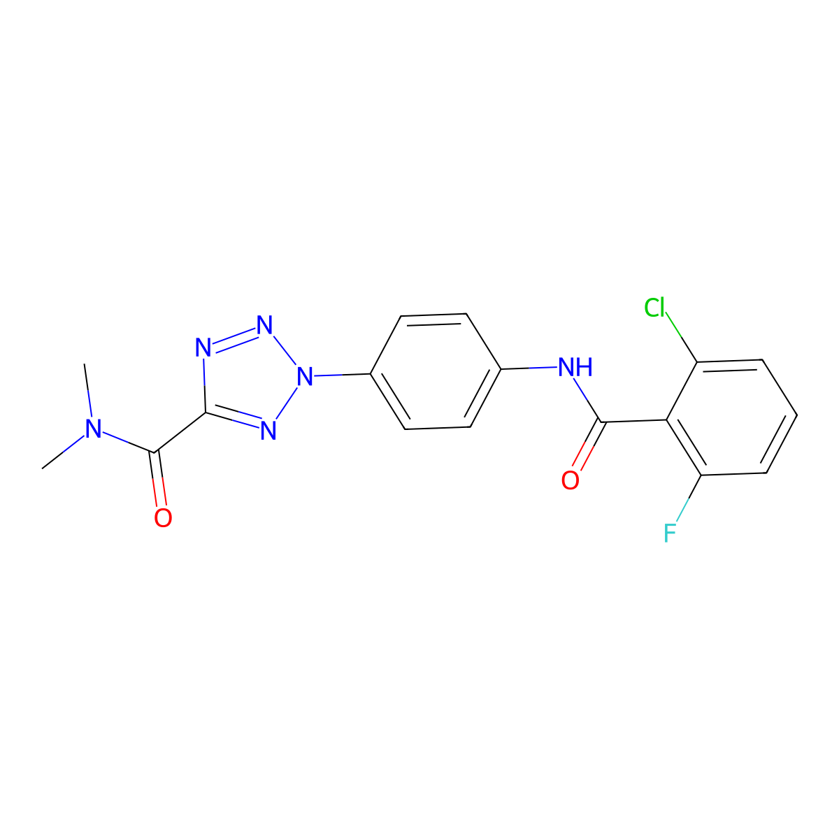 2-(4-(2-chloro-6-fluorobenzamido)phenyl)-N,N-dimethyl-2H-tetrazole-5-carboxamide molecular structure, CAS 1396801-53-8