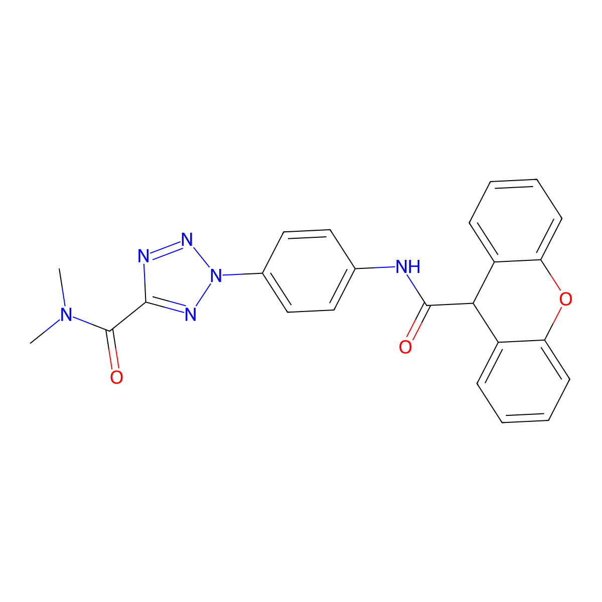 2-(4-(9H-xanthene-9-carboxamido)phenyl)-N,N-dimethyl-2H-tetrazole-5-carboxamide molecular structure, CAS 1396801-60-7