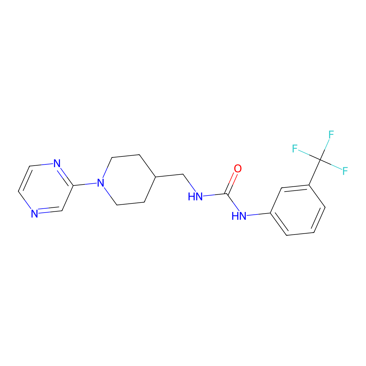 1-((1-(Pyrazin-2-yl)piperidin-4-yl)methyl)-3-(3-(trifluoromethyl)phenyl)urea molecular structure, CAS 1396801-61-8