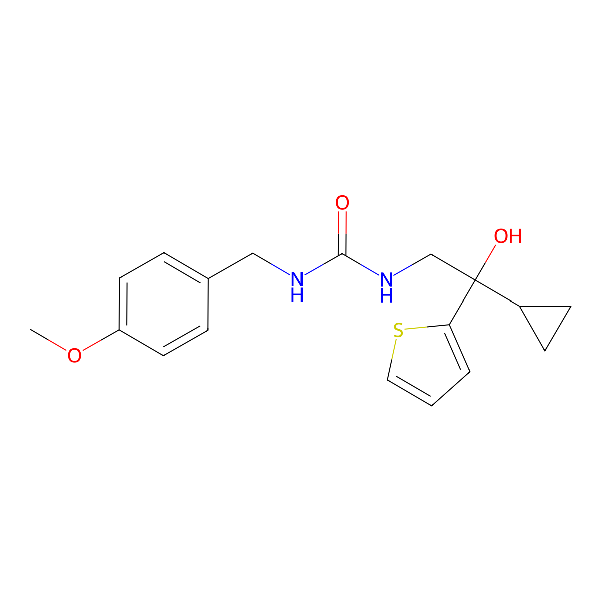 1-(2-Cyclopropyl-2-hydroxy-2-(thiophen-2-yl)ethyl)-3-(4-methoxybenzyl)urea molecular structure, CAS 1396801-63-0