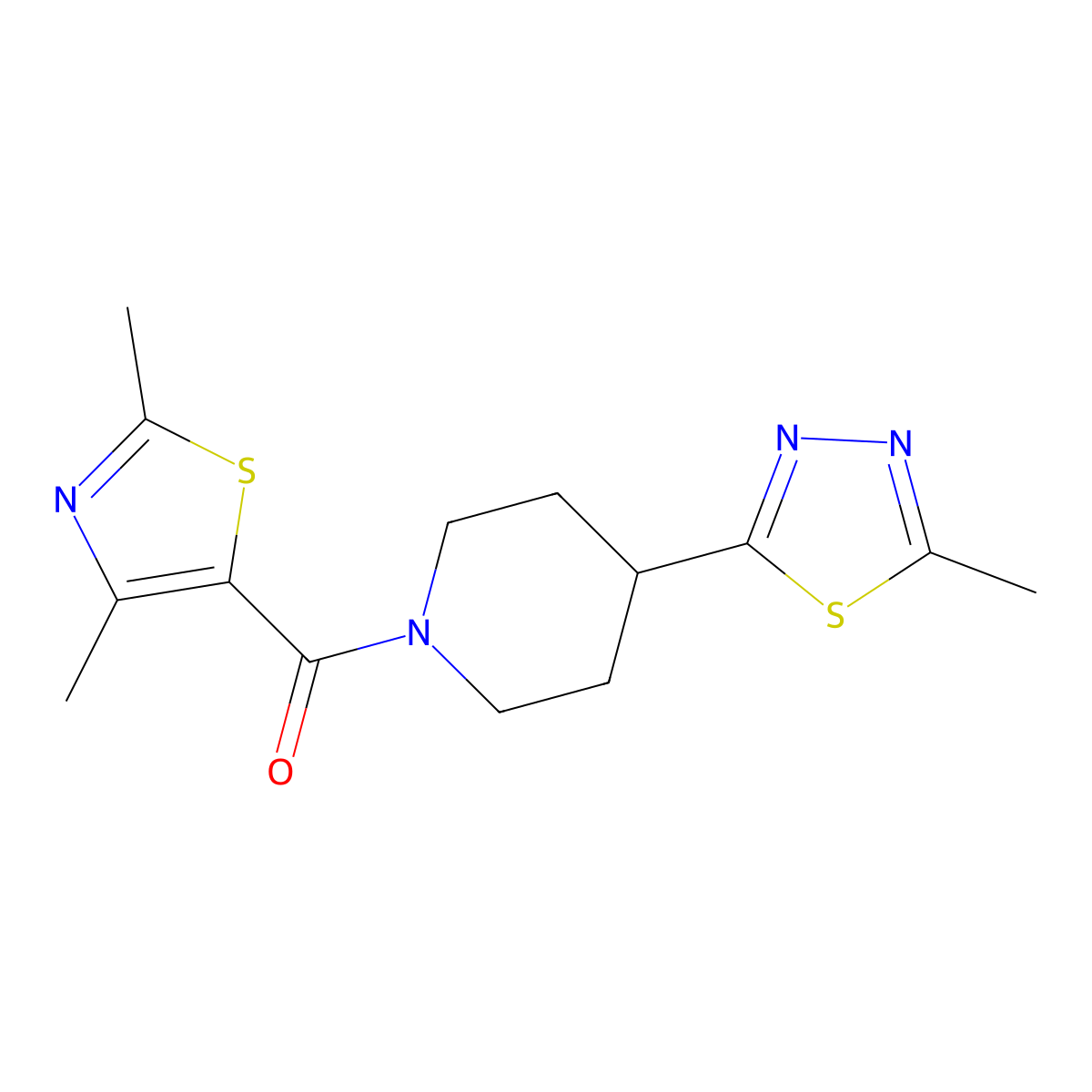 (2,4-Dimethylthiazol-5-yl)(4-(5-methyl-1,3,4-thiadiazol-2-yl)piperidin-1-yl)methanone molecular structure, CAS 1396801-72-1