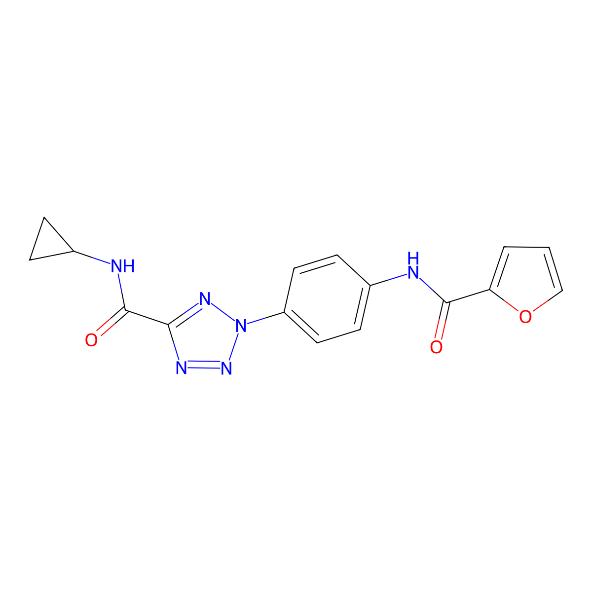 N-cyclopropyl-2-(4-(furan-2-carboxamido)phenyl)-2H-tetrazole-5-carboxamide molecular structure, CAS 1396801-78-7