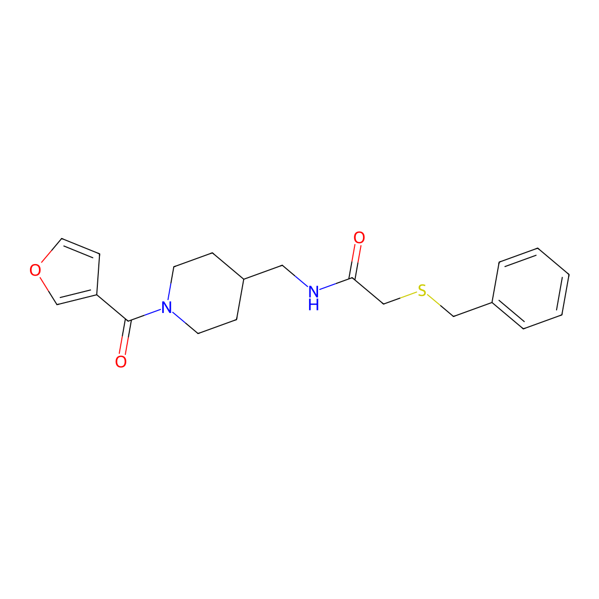 2-(benzylthio)-N-((1-(furan-3-carbonyl)piperidin-4-yl)methyl)acetamide molecular structure, CAS 1396801-80-1