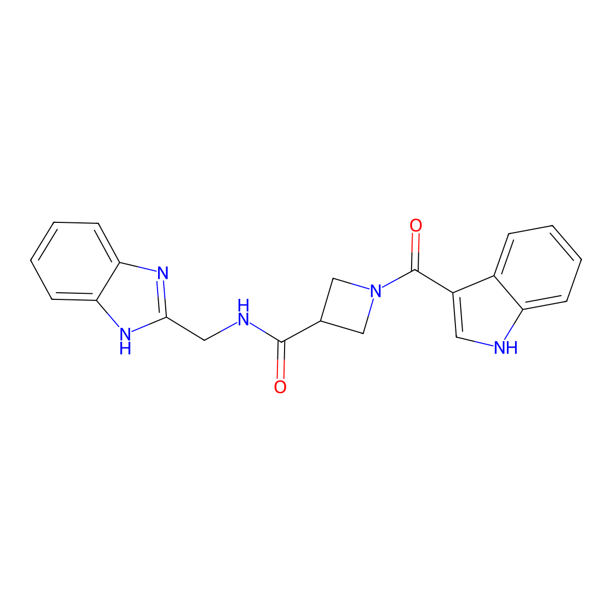 N-((1H-benzo[d]imidazol-2-yl)methyl)-1-(1H-indole-3-carbonyl)azetidine-3-carboxamide molecular structure, CAS 1396801-81-2