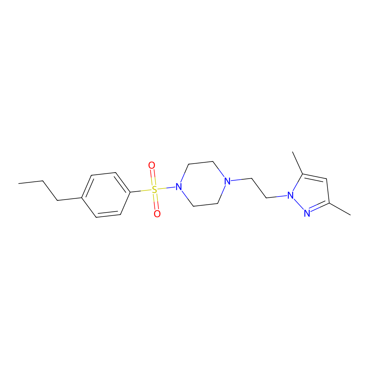 1-(2-(3,5-dimethyl-1H-pyrazol-1-yl)ethyl)-4-((4-propylphenyl)sulfonyl)piperazine molecular structure, CAS 1396801-83-4
