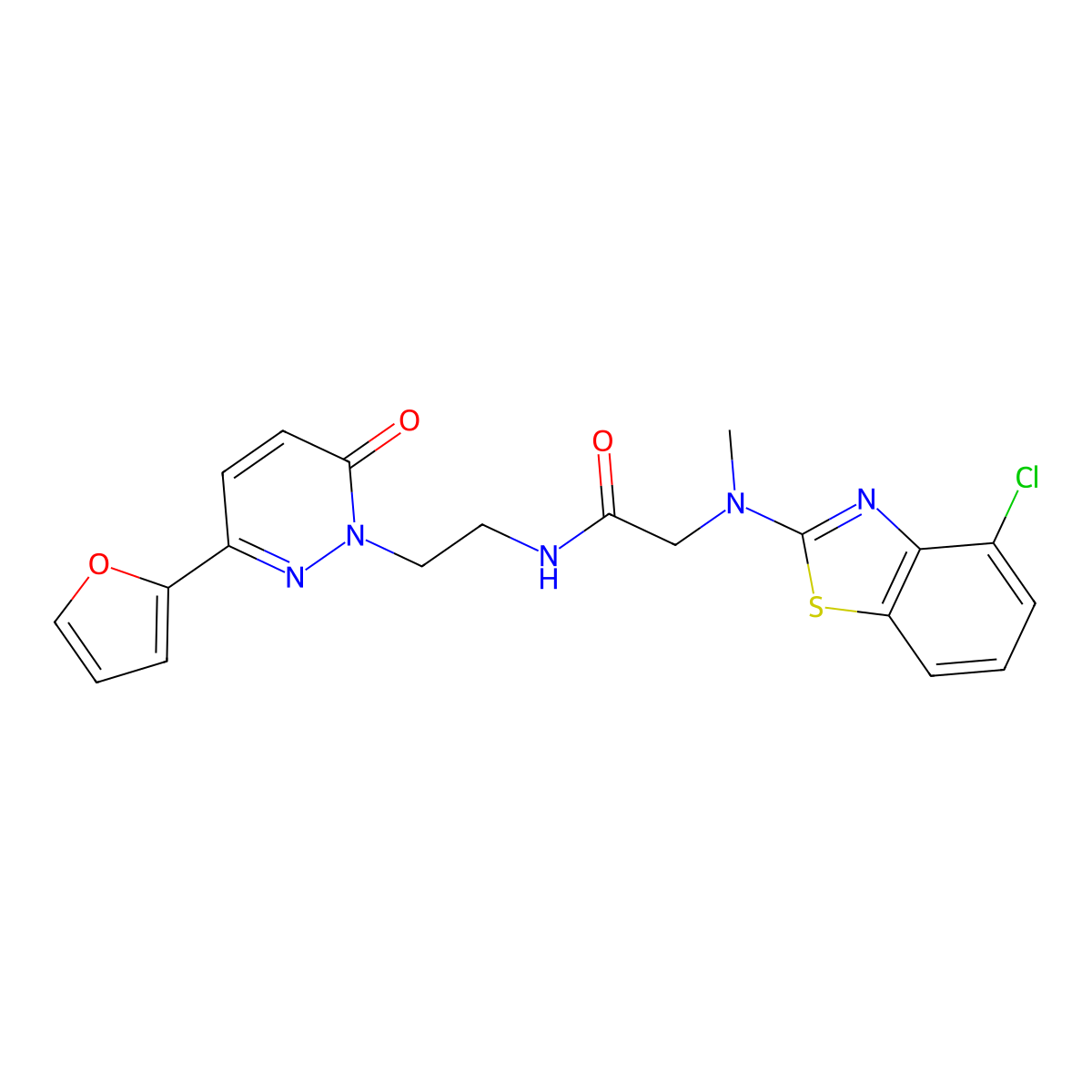 2-((4-chlorobenzo[d]thiazol-2-yl)(methyl)amino)-N-(2-(3-(furan-2-yl)-6-oxopyridazin-1(6H)-yl)ethyl)acetamide molecular structure, CAS 1396801-85-6