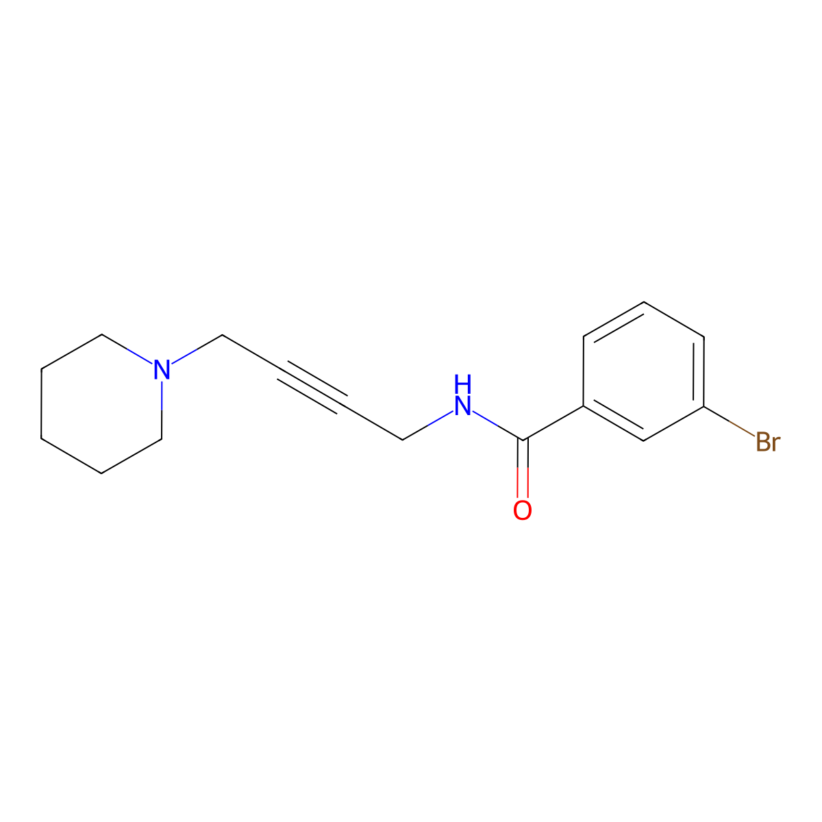 3-bromo-N-(4-(piperidin-1-yl)but-2-yn-1-yl)benzamide molecular structure, CAS 1396801-89-0
