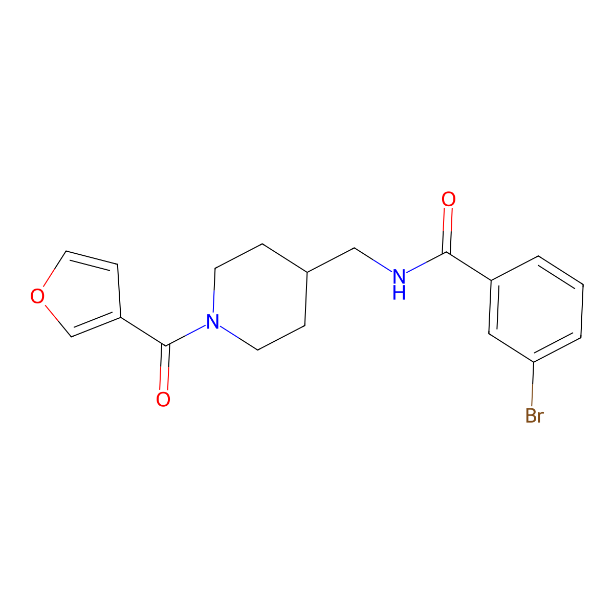 3-bromo-N-((1-(furan-3-carbonyl)piperidin-4-yl)methyl)benzamide molecular structure, CAS 1396802-06-4