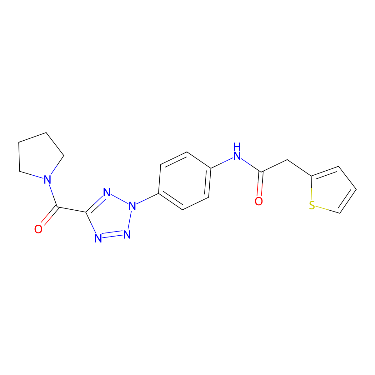 N-(4-(5-(pyrrolidine-1-carbonyl)-2H-tetrazol-2-yl)phenyl)-2-(thiophen-2-yl)acetamide molecular structure, CAS 1396802-07-5