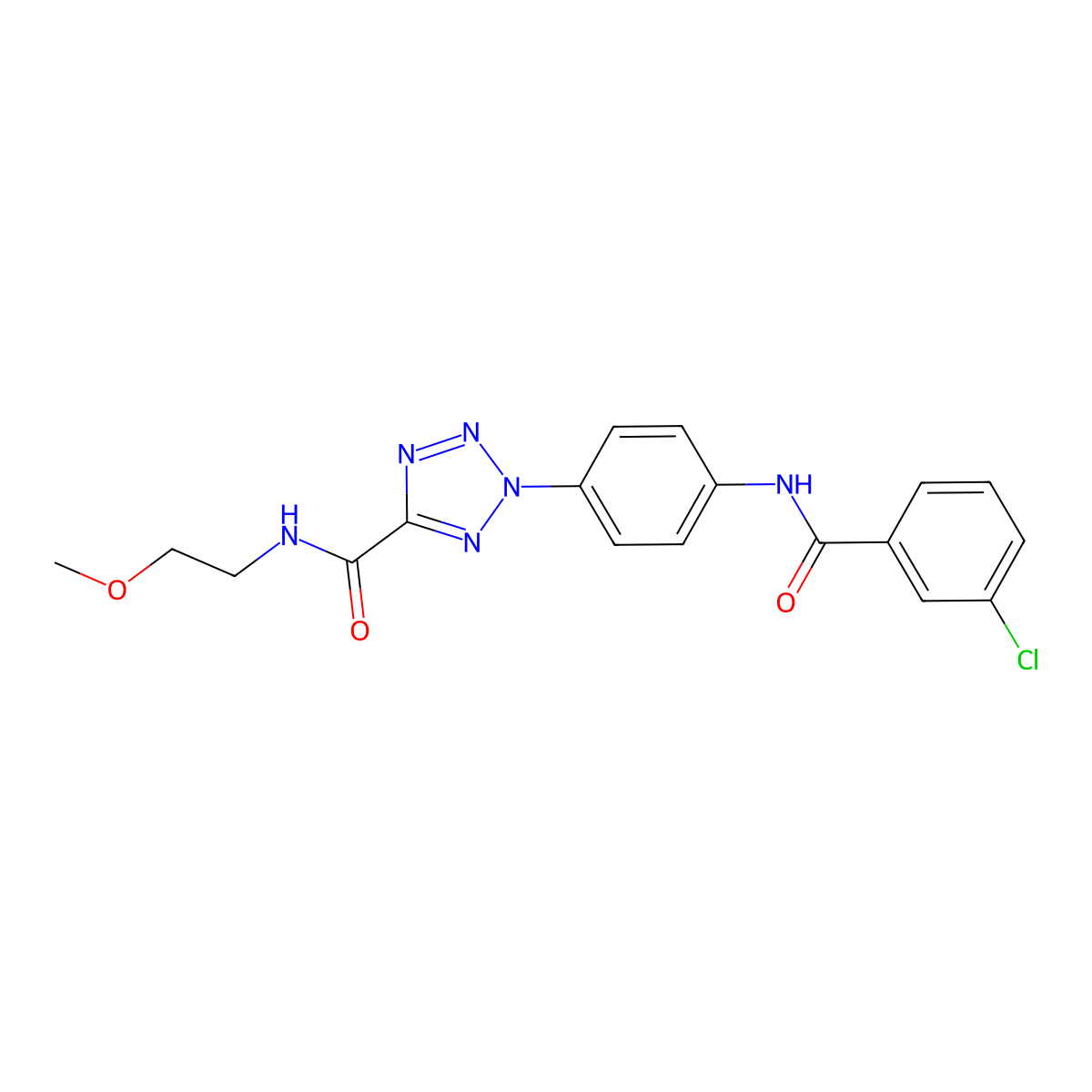 2-(4-(3-chlorobenzamido)phenyl)-N-(2-methoxyethyl)-2H-tetrazole-5-carboxamide molecular structure, CAS 1396802-17-7