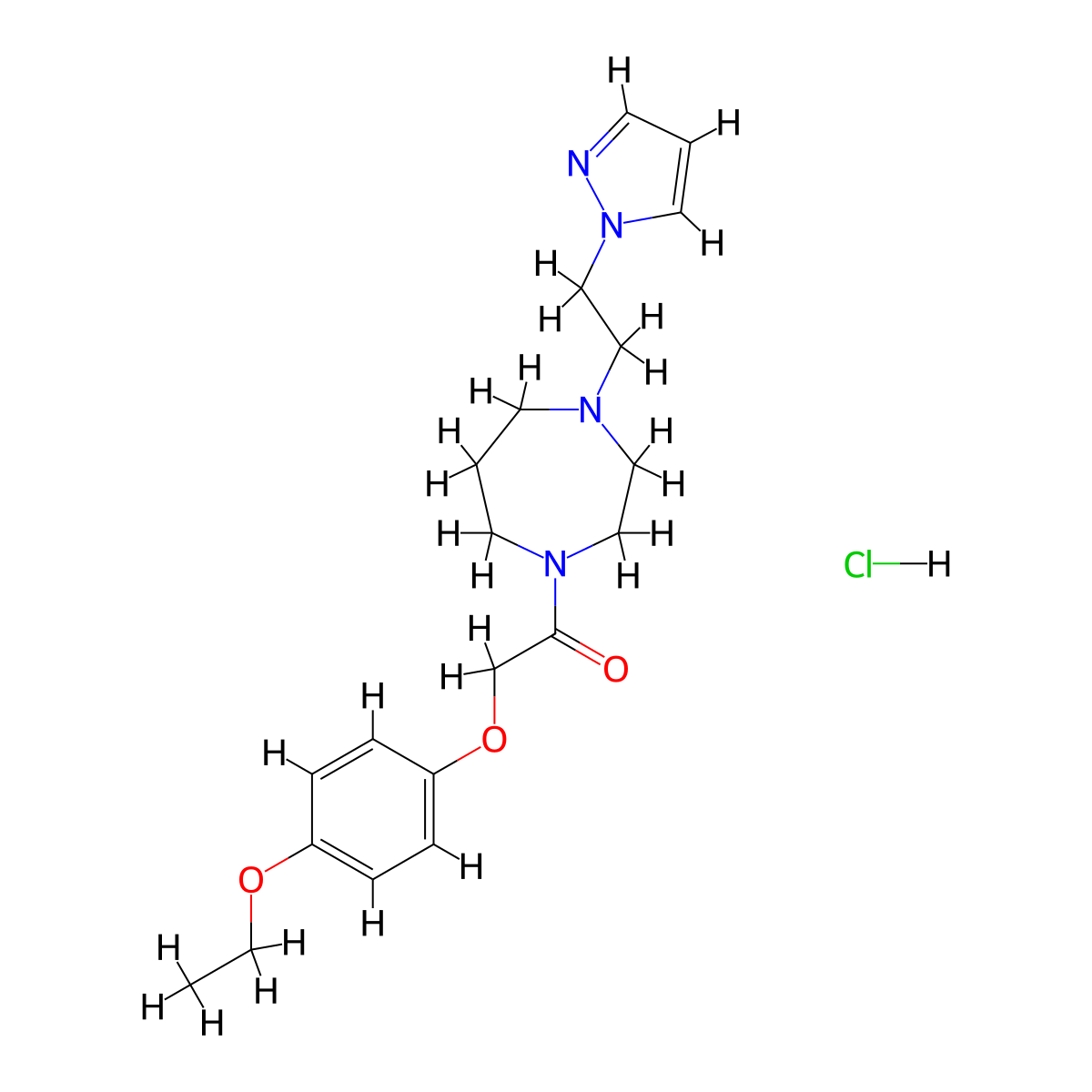 1-(4-(2-(1H-pyrazol-1-yl)ethyl)-1,4-diazepan-1-yl)-2-(4-ethoxyphenoxy)ethanone hydrochloride molecular structure, CAS 1396802-21-3