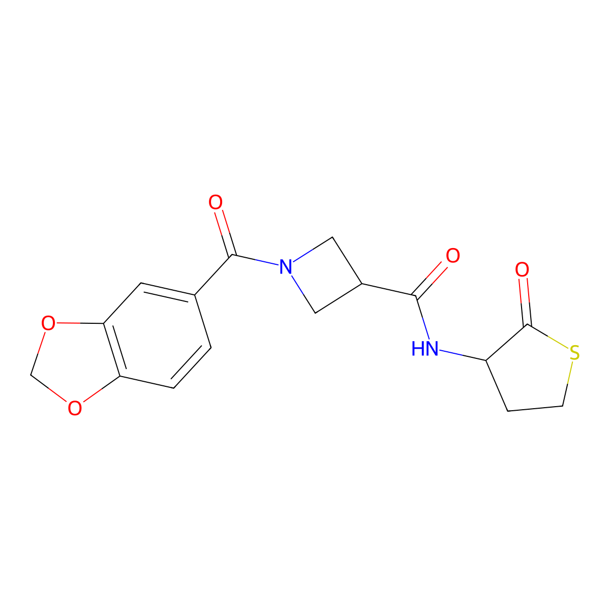 1-(benzo[d][1,3]dioxole-5-carbonyl)-N-(2-oxotetrahydrothiophen-3-yl)azetidine-3-carboxamide molecular structure, CAS 1396802-26-8