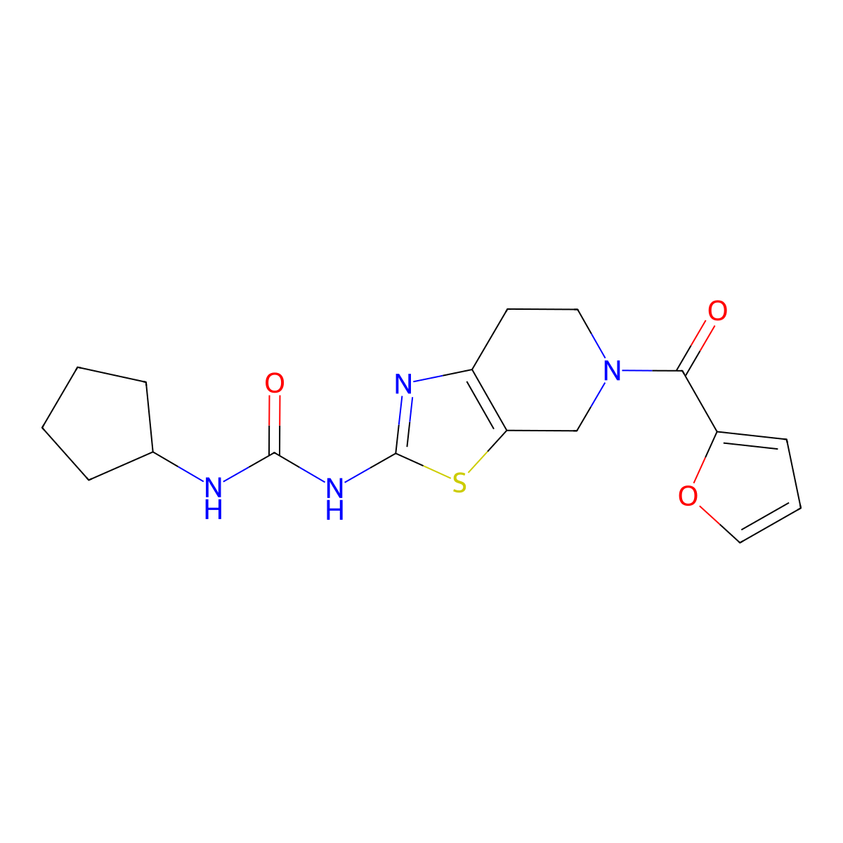 1-Cyclopentyl-3-(5-(furan-2-carbonyl)-4,5,6,7-tetrahydrothiazolo[5,4-c]pyridin-2-yl)urea molecular structure, CAS 1396802-27-9