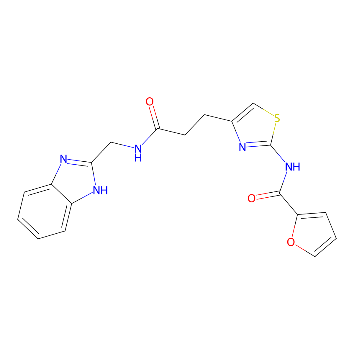 N-(4-(3-(((1H-benzo[d]imidazol-2-yl)methyl)amino)-3-oxopropyl)thiazol-2-yl)furan-2-carboxamide molecular structure, CAS 1396802-29-1