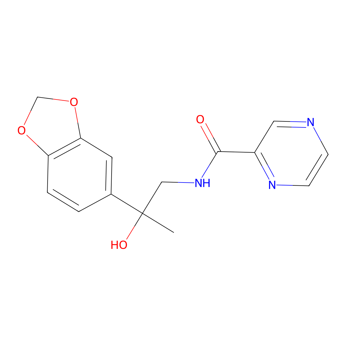N-(2-(benzo[d][1,3]dioxol-5-yl)-2-hydroxypropyl)pyrazine-2-carboxamide molecular structure, CAS 1396802-30-4