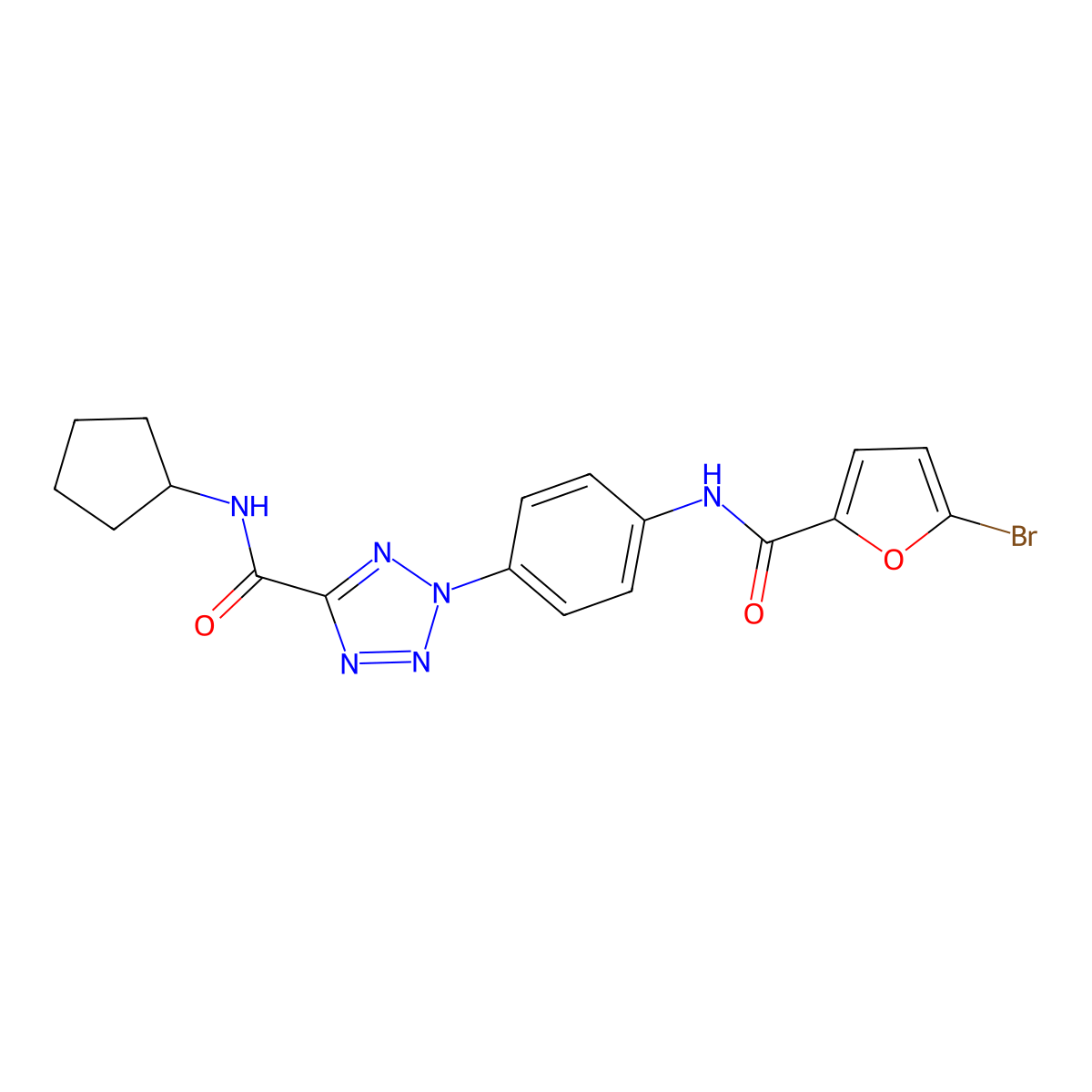 2-(4-(5-bromofuran-2-carboxamido)phenyl)-N-cyclopentyl-2H-tetrazole-5-carboxamide molecular structure, CAS 1396802-32-6