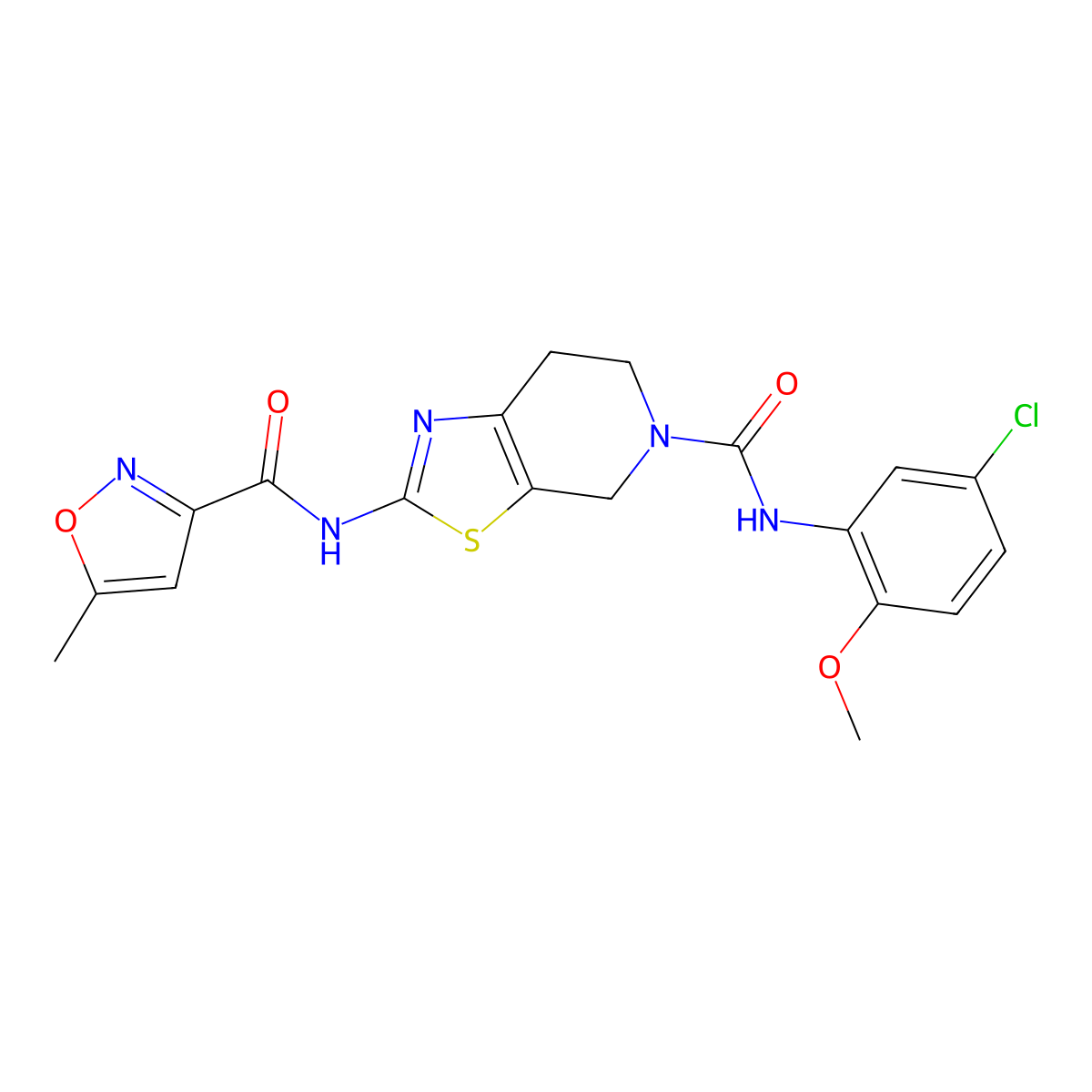 N-(5-((5-chloro-2-methoxyphenyl)carbamoyl)-4,5,6,7-tetrahydrothiazolo[5,4-c]pyridin-2-yl)-5-methylisoxazole-3-carboxamide molecular structure, CAS 1396802-34-8