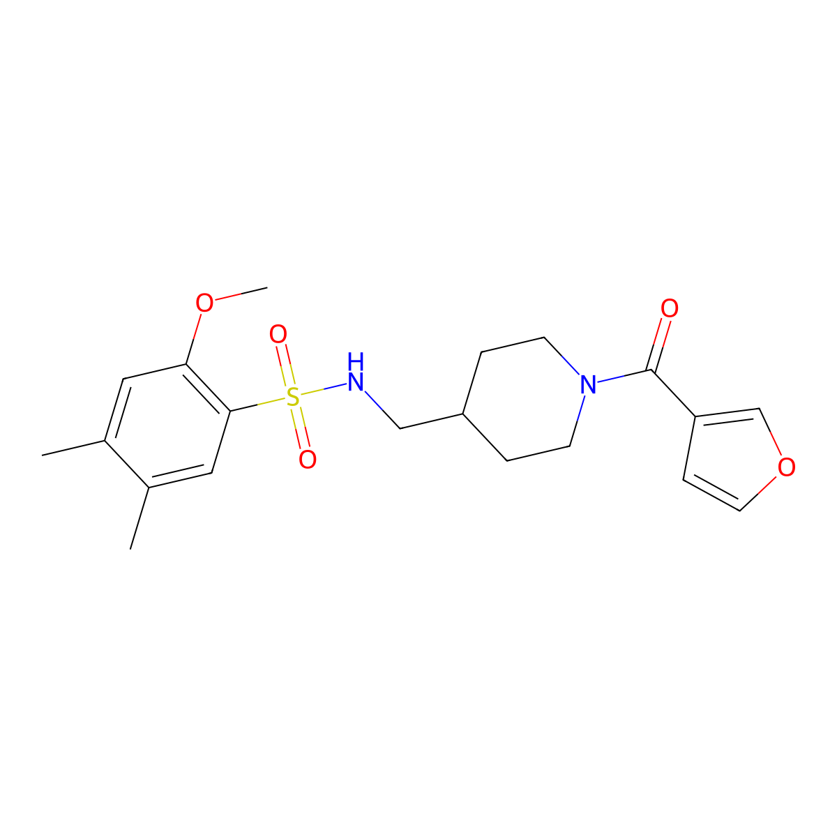 N-((1-(furan-3-carbonyl)piperidin-4-yl)methyl)-2-methoxy-4,5-dimethylbenzenesulfonamide molecular structure, CAS 1396802-35-9