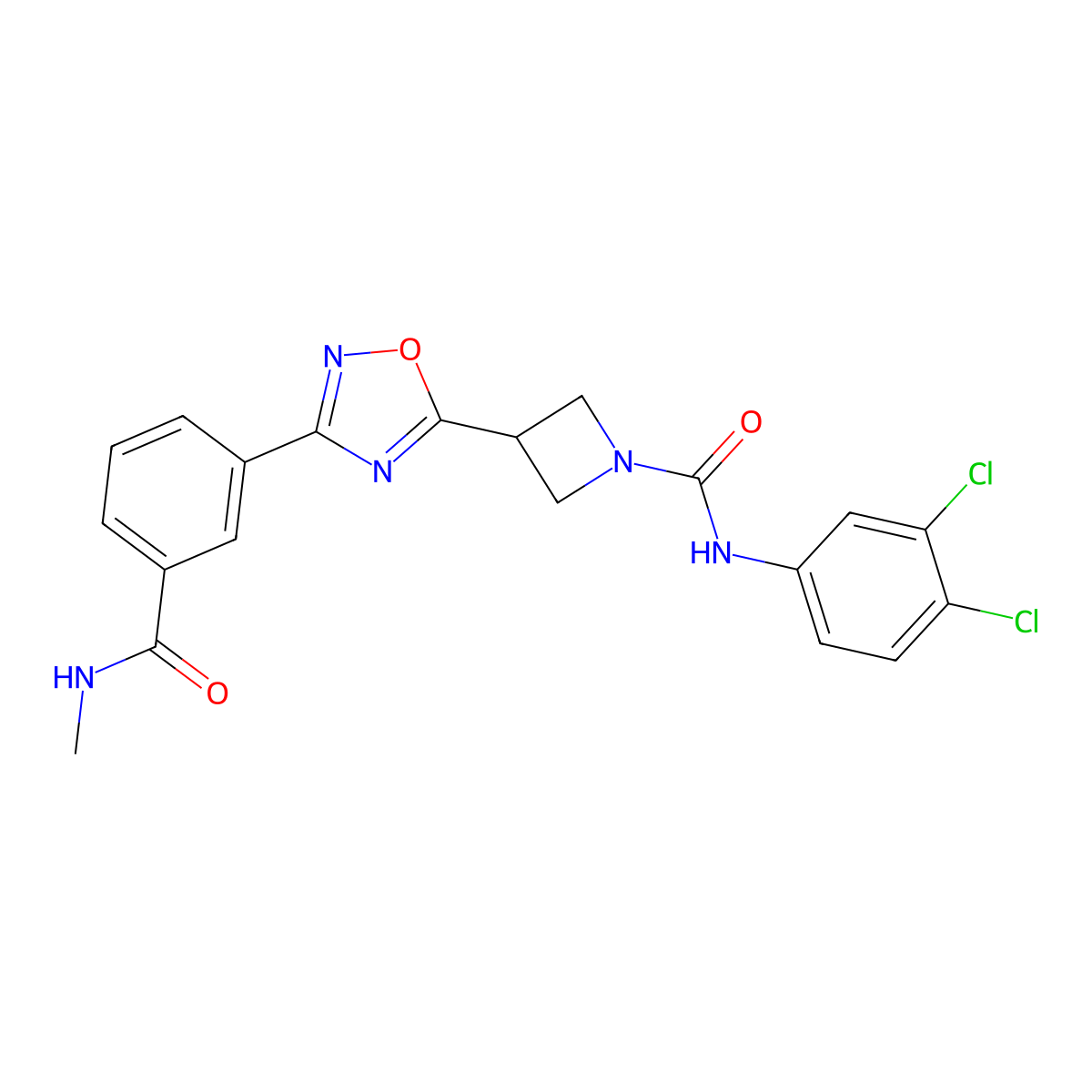 N-(3,4-dichlorophenyl)-3-(3-(3-(methylcarbamoyl)phenyl)-1,2,4-oxadiazol-5-yl)azetidine-1-carboxamide molecular structure, CAS 1396802-36-0