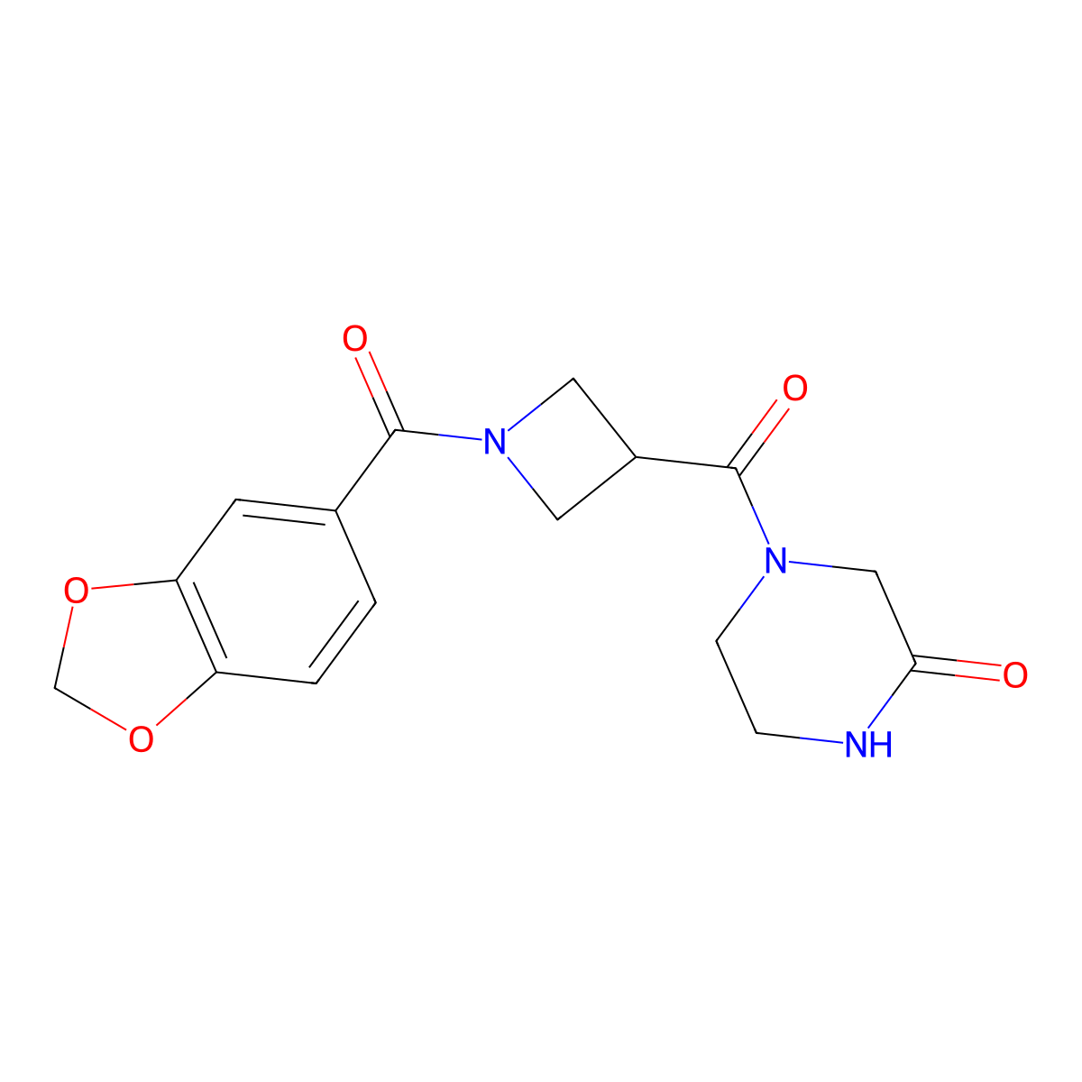 4-(1-(Benzo[d][1,3]dioxole-5-carbonyl)azetidine-3-carbonyl)piperazin-2-one molecular structure, CAS 1396802-37-1