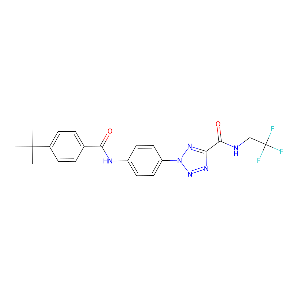 2-(4-(4-(tert-butyl)benzamido)phenyl)-N-(2,2,2-trifluoroethyl)-2H-tetrazole-5-carboxamide molecular structure, CAS 1396802-39-3