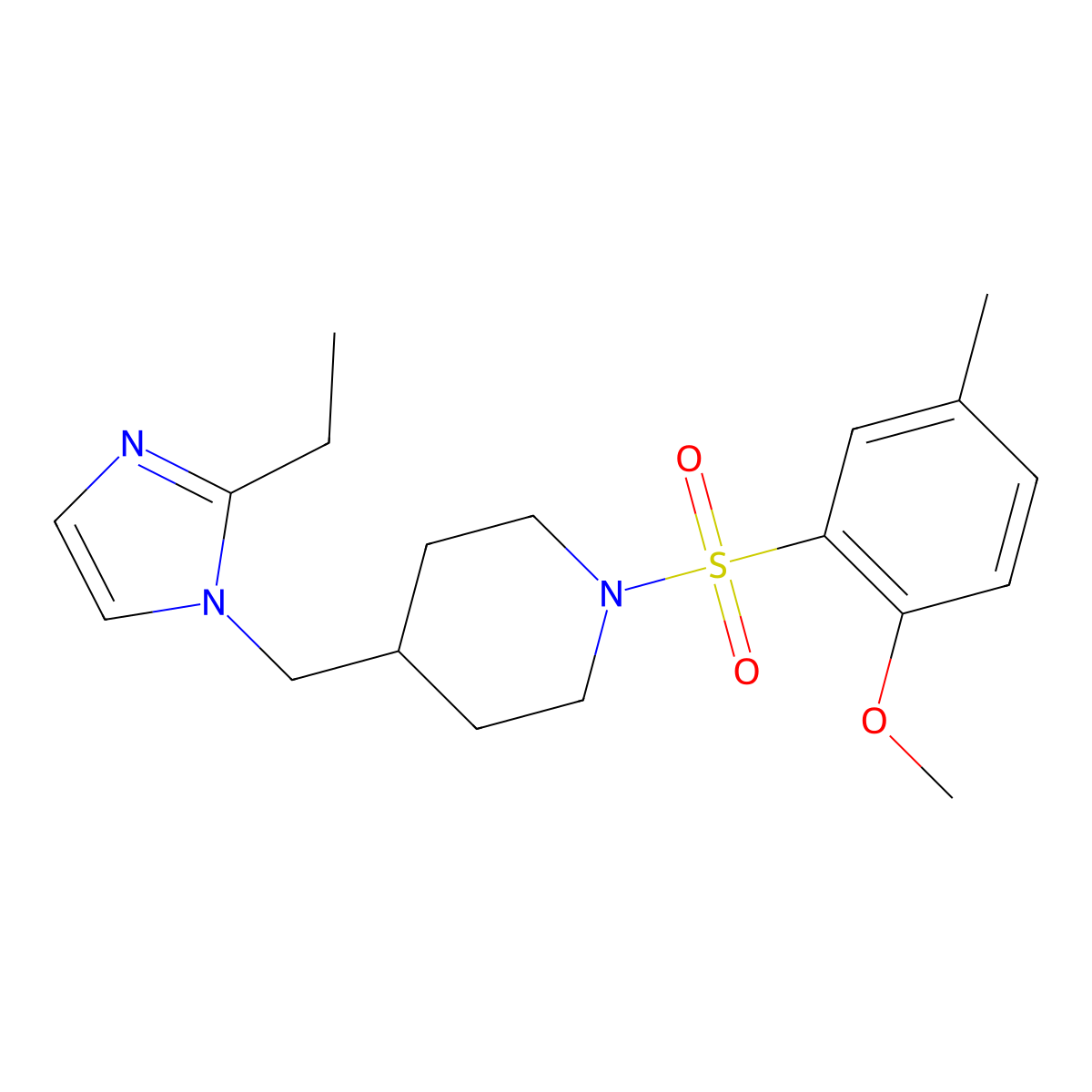 4-((2-ethyl-1H-imidazol-1-yl)methyl)-1-((2-methoxy-5-methylphenyl)sulfonyl)piperidine molecular structure, CAS 1396802-54-2