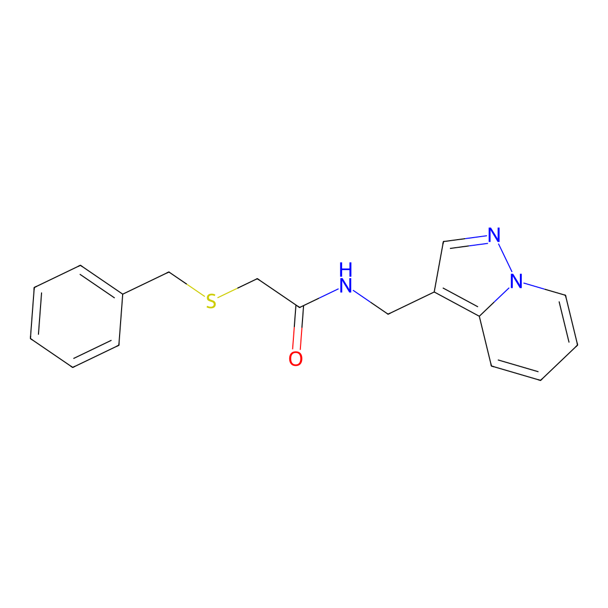 2-(benzylthio)-N-(pyrazolo[1,5-a]pyridin-3-ylmethyl)acetamide molecular structure, CAS 1396802-77-9