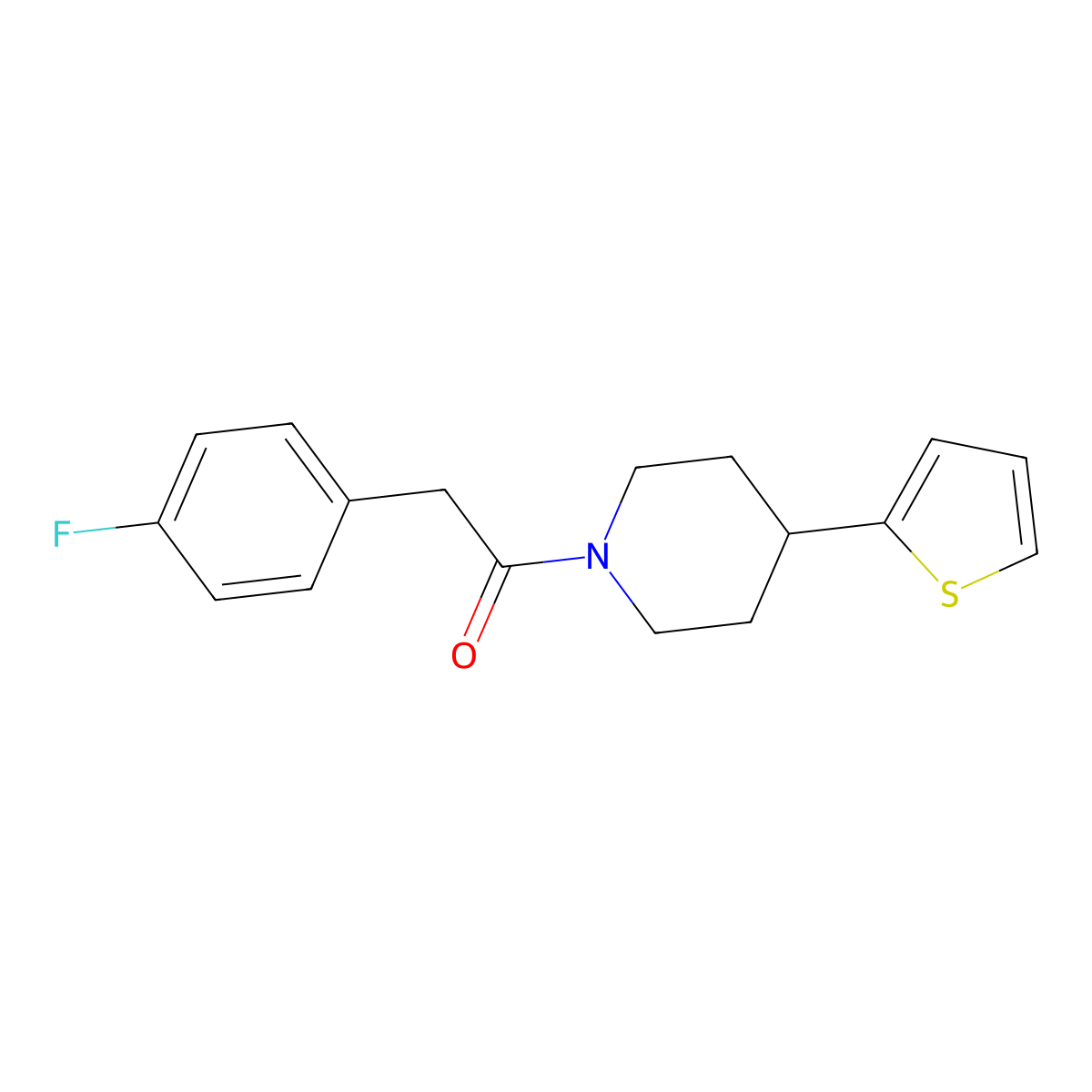 2-(4-Fluorophenyl)-1-(4-(thiophen-2-yl)piperidin-1-yl)ethanone molecular structure, CAS 1396802-88-2