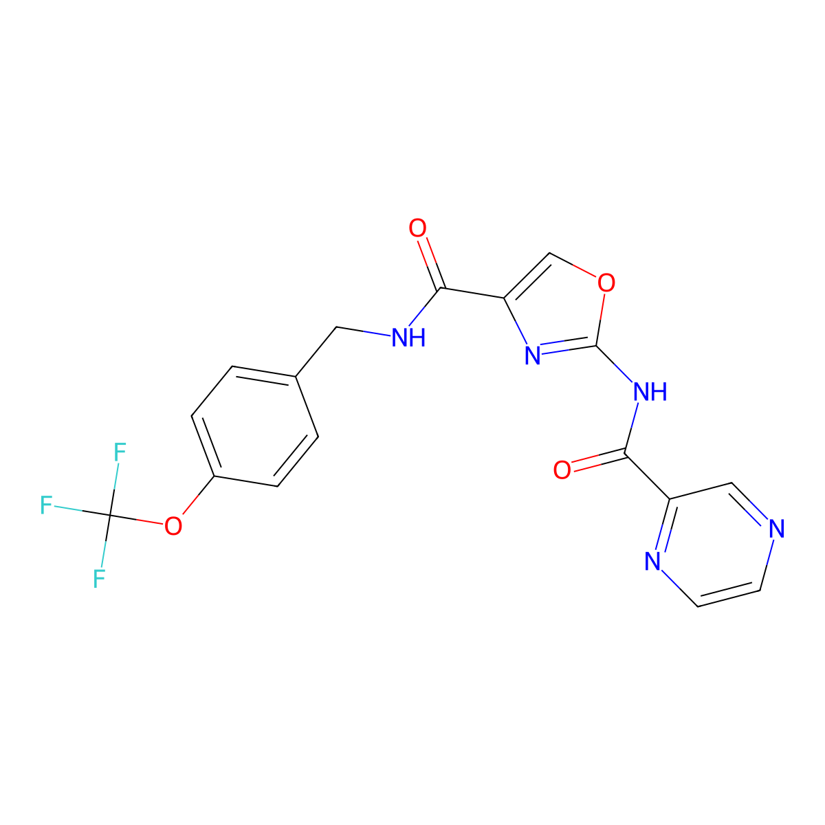 2-(pyrazine-2-carboxamido)-N-(4-(trifluoromethoxy)benzyl)oxazole-4-carboxamide molecular structure, CAS 1396802-93-9