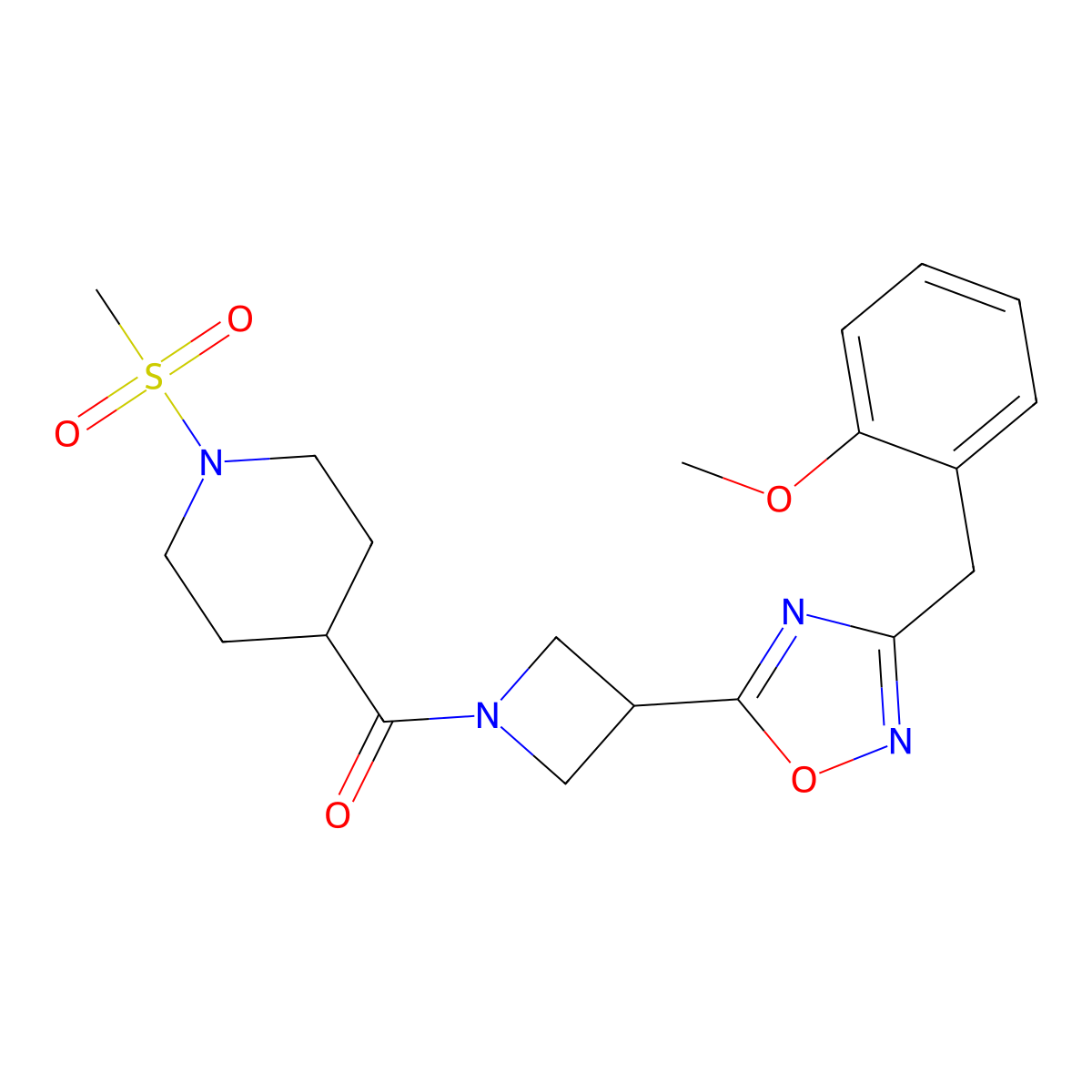 (3-(3-(2-Methoxybenzyl)-1,2,4-oxadiazol-5-yl)azetidin-1-yl)(1-(methylsulfonyl)piperidin-4-yl)methanone molecular structure, CAS 1396802-94-0
